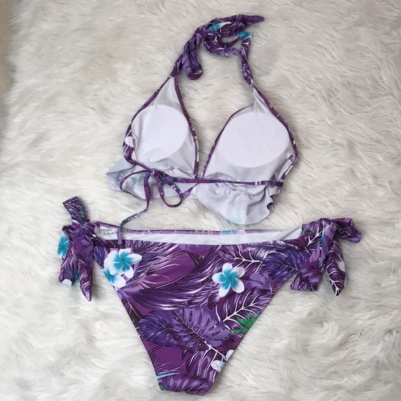 Purple Tropical side tie bikini 2k Hawaiian print - Picture 7 of 7